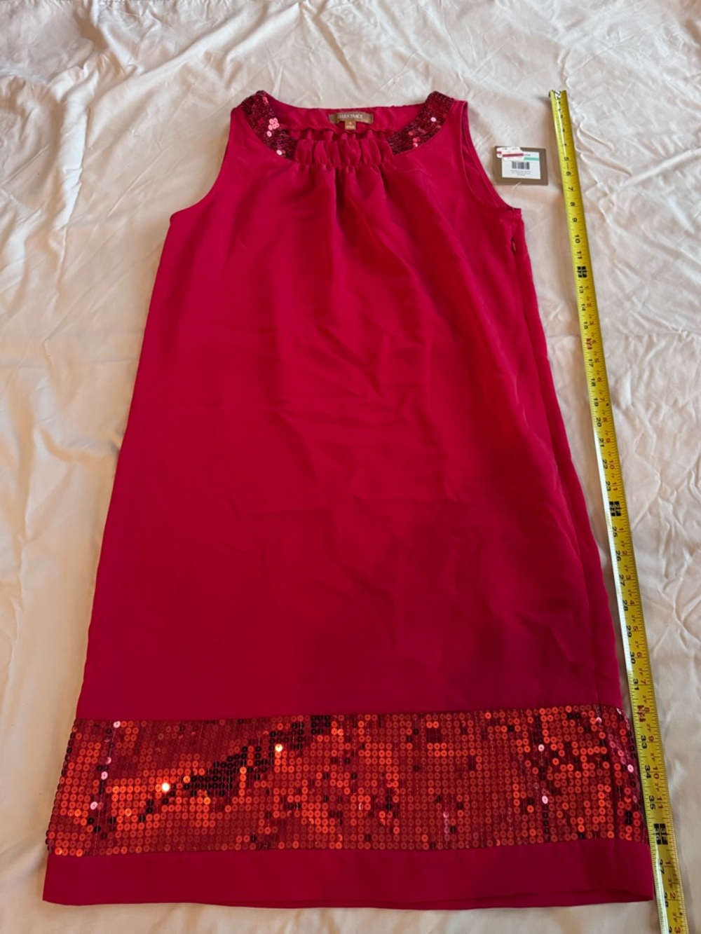 Ellen Tracy Red Sequin-Trim Midi Dress